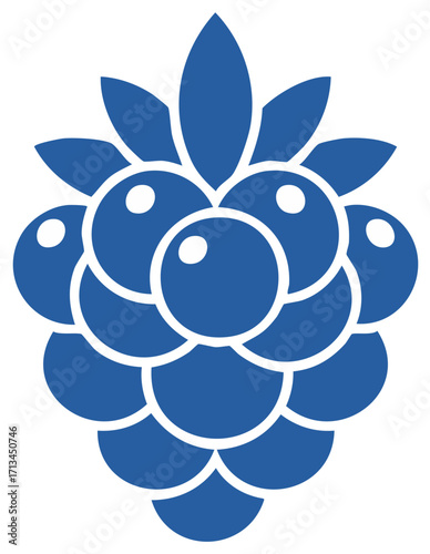 Stylized blue berry fruit icon with leaves, modern simple graphic illustration element