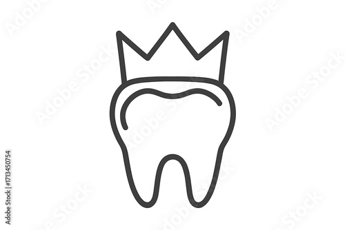 Dental crown line icon. Tooth with crown symbol for dentistry. Vector logo for stomatology clinic, oral care, and dental health. Implant and treatment concept illustration.