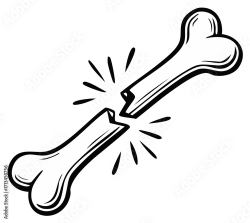 Simple illustration of a broken bone with radiating lines symbolizing impact or pain