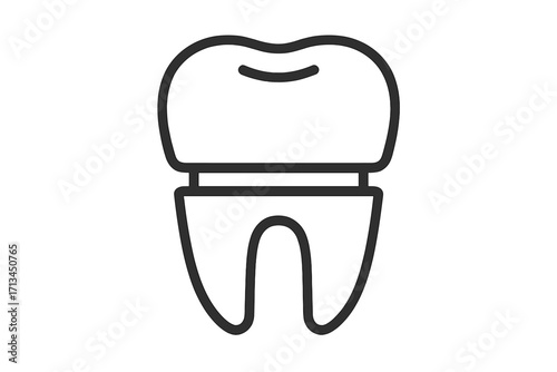 Dental crown outline icon. Tooth restoration, implant, cap symbol. Dentistry, stomatology graphic. Medical oral health care, hygiene concept. Vector for web, app, clinic logo.