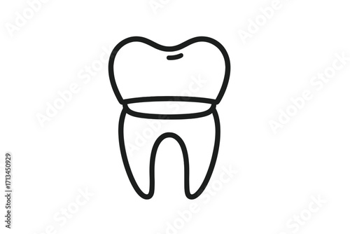 Dental crown on tooth outline vector icon. Molar restoration and treatment concept. Dentistry, stomatology, and oral hygiene symbol. Medical line art for clinic and health care.