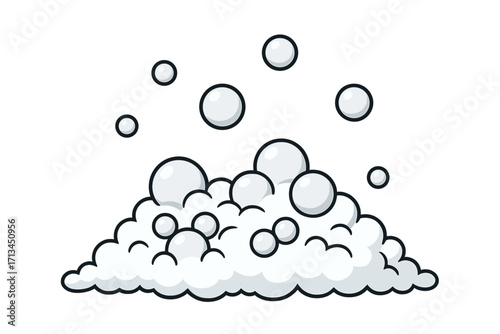 Soap foam with bubbles vector. Cartoon suds and lather illustration. Cleaning concept for washing, shampoo, bath. Fizzy water, effervescent pop, carbonated drink design asset.