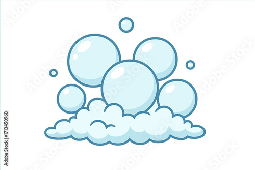 Cartoon soap bubbles and foam vector illustration. Clean blue water suds for washing and hygiene concepts. Simple graphic design element isolated on white background. Bubbly.