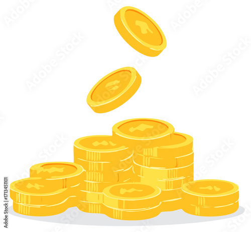 Stacks of Gold Coins Falling, Financial Growth and Success, Vector Illustration