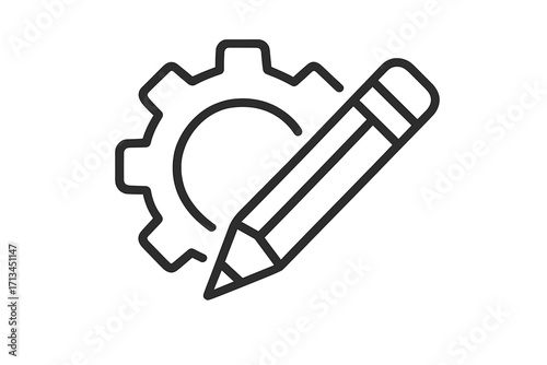 Development settings line icon. Gear with pencil vector symbol. Customization, configuration, and creative process concept. Engineering and edit pictogram for web design.