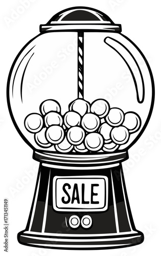 Classic Gumball Machine with Sale Sign, Vintage Candy Dispenser