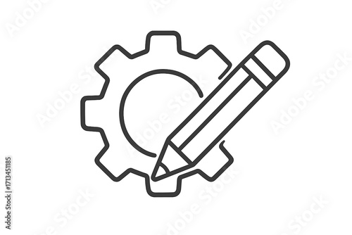 Pencil editing a gear icon. Customization, configuration, and settings symbol. Concept of development, engineering, and design. Technical support, setup options vector.