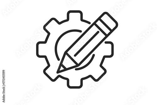Gear and pencil line icon. Customization and settings symbol. Concept of development, configuration, editing, and creative process. Engineering, prototyping, and technical design vector.