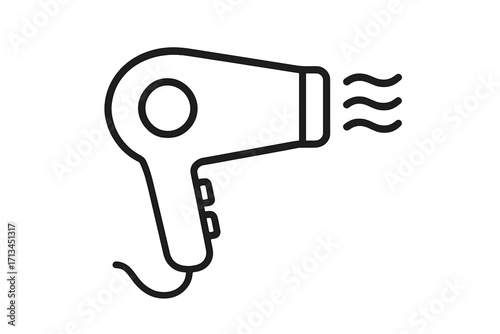 Hair dryer outline icon. Simple blow dryer vector graphic. Haircare and beauty salon symbol. Minimalist linear pictogram for web, app and graphic design, hairstyling tool.