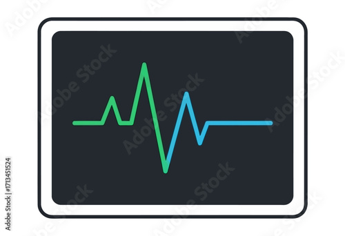 A graphic representation of a heart rate monitor display showing a fluctuating heart beat.