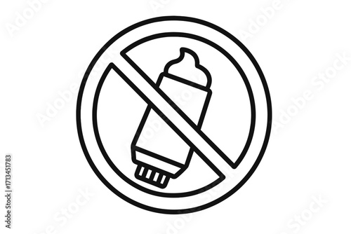 No cream line icon. Prohibited cosmetic or food product symbol. Forbidden ointment tube sign. Dairy free and lactose intolerance concept. Allergy warning vector illustration.