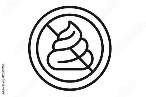 No poop sign icon. No shitting. Clean up after your dog. Not allowed symbol. Vector forbidden pictogram for cream, dairy free, and lactose intolerance. Warning sign.