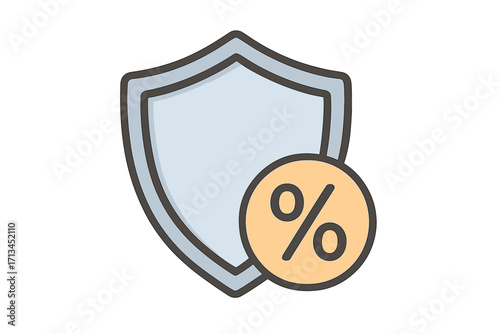 Shield with percent icon. Financial protection, secure transaction, investment guarantee. Concept of deposit insurance, safe banking, guaranteed discount, or low interest rate.