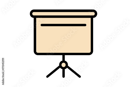 Presentation screen icon for business and education. Projector display board for conference, meeting, seminar or workshop. Vector symbol of whiteboard on tripod for training.
