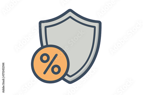 Shield with percent sign icon. Financial protection, secure investment, and safe savings concept. Metaphor for guaranteed discount, sale offer, and consumer protection.