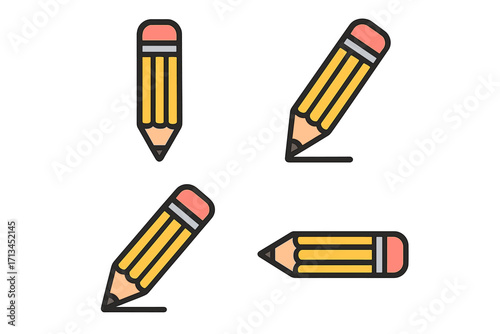 Pencil icon set vector collection. Writing, drawing, and edit symbols. Simple cartoon pictogram for graphic design, web, apps. Education and school stationery illustration.