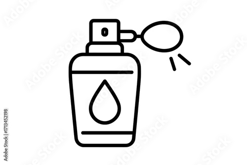Perfume spray bottle line icon. Vintage fragrance atomizer symbol. Scent, cosmetic, glamour concept. Minimalist vector illustration for beauty, aroma, deodorant, and cologne.