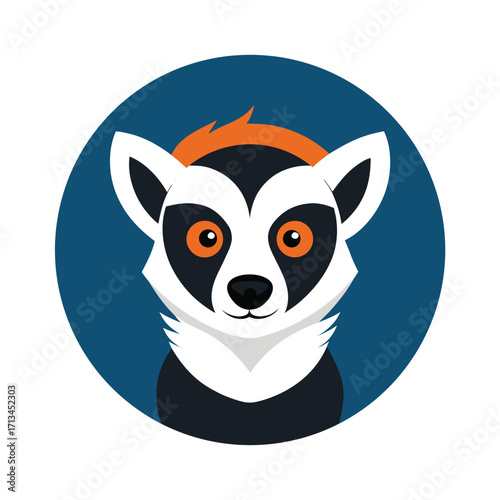 Stylized ring tailed lemur face icon with blue background