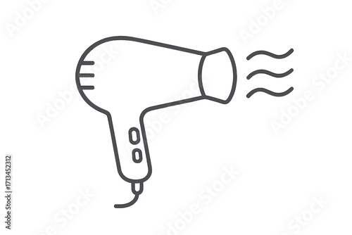 Hair dryer line icon. Blow dryer vector illustration. Hairdressing equipment symbol for beauty salon. Hair care appliance pictogram. Hot air for drying and styling hair.