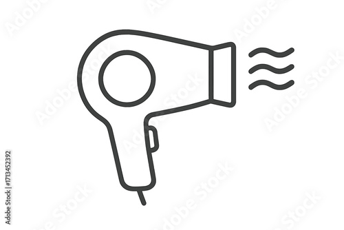 Hair dryer line icon. Simple blow dryer outline symbol. Hairdressing and beauty salon equipment sign. Hot air appliance for hair care and styling. Vector pictogram illustration.