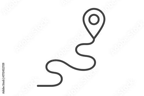 Route and map pin icon. Minimalistic thin line vector of a destination point and path. GPS navigation symbol for location, journey, and travel. Web and app graphic design.