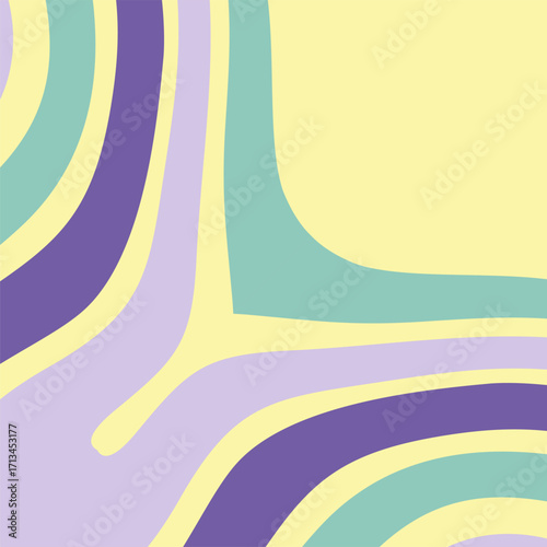 An abstract organic pattern featuring flowing curved lines in pastel shades of yellow purple and teal creating a soft and visually pleasing composition.