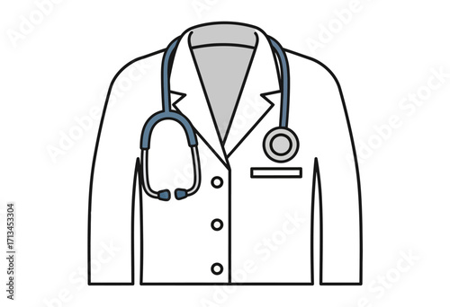 A doctor's white coat with a stethoscope draped over the collar, symbolizing the medical profession and healthcare.