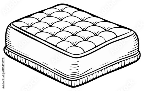 Black and white illustration of a tufted mattress for a comfortable bed
