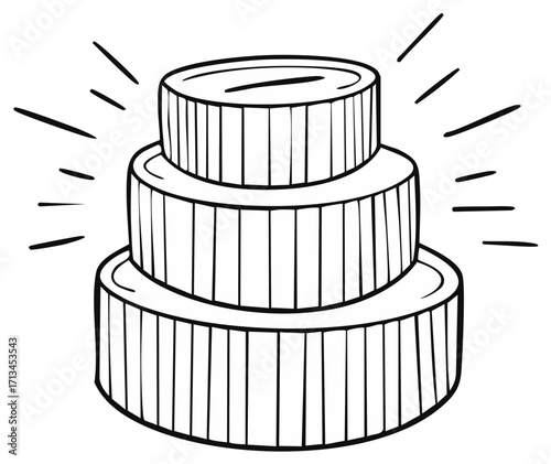 Three Tiered Cake Illustration Simple Black and White Outline Celebration Food Dessert Pastry Confection Festive Treat