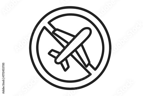 No flights warning sign. Plane prohibited icon. Travel ban & flight cancellation symbol. Do not fly concept. Fear of flying, aerophobia. Grounded aircraft vector pictogram.