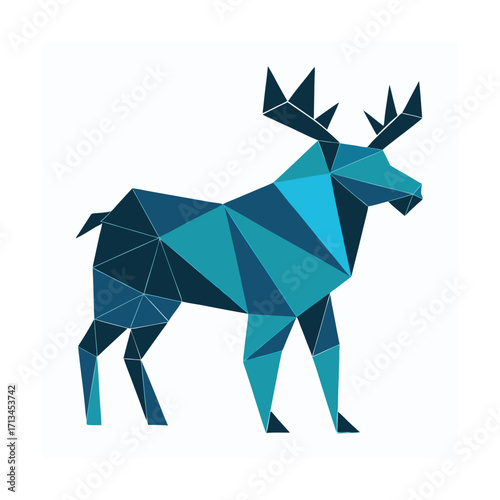 Geometric Blue Moose Silhouette on White Background