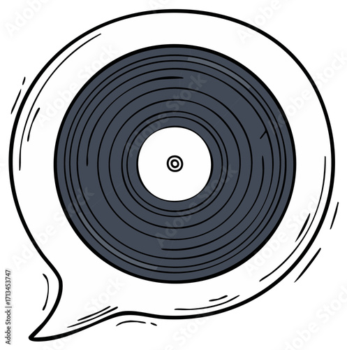 Vinyl Record in Speech Bubble Vector Art Illustration Sound and Music Communication