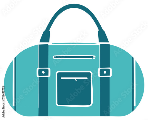 Teal duffel bag with dark teal straps and pockets for travel or gym