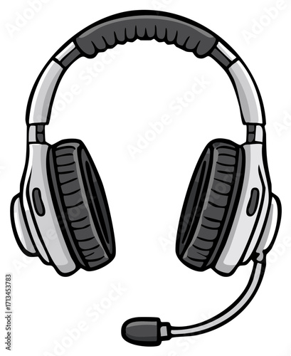 Gaming Headset Illustration with Microphone, Gaming accessory, Headphones, Digital drawing