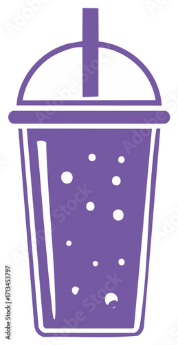 Purple bubble tea in clear plastic cup with straw simple icon