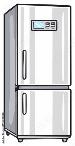 Cartoon style refrigerator illustration, with simple design and two doors