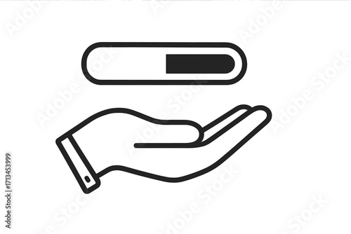 Hand with progress bar. Concept of loading, waiting, patience, status, and support. Minimalist line vector icon for development, web, app, ui, ux, and graphic design.