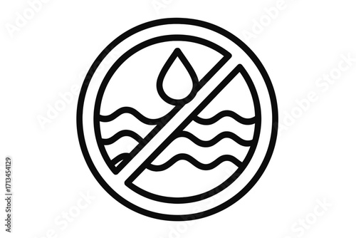 No water sign. Do not drink symbol. Non-potable water icon. Contaminated water warning. Prohibition safety vector. Simple line icon for graphic design, apps, and web.