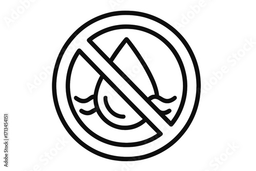 Restricted area line icon. No entry to nature landscape. Warning sign for mountains and water. Prohibition symbol for safety, no hiking or swimming. Environmental protection.