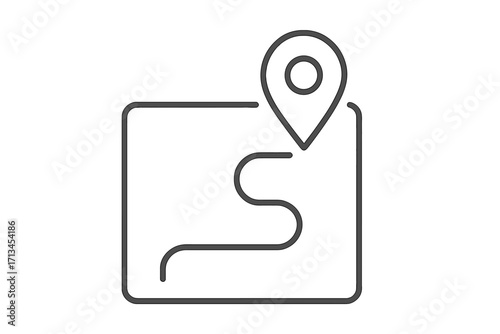 Map pin on a route. Minimal line icon for location, destination, and navigation. Vector illustration of a journey path, wayfinding, and GPS tracking. Travel concept.