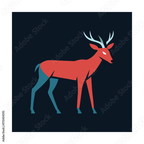 Red deer with blue legs and antlers on dark background