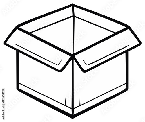 Hand drawn illustration of an open cardboard box viewed from above in a simple outline style