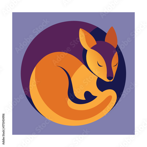 Stylized sleeping fox in purple and orange tones animal