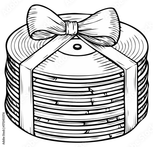 Vintage Record Collection Tied with Ribbon Bow Line Art Presents for Music Lovers Graphic Style