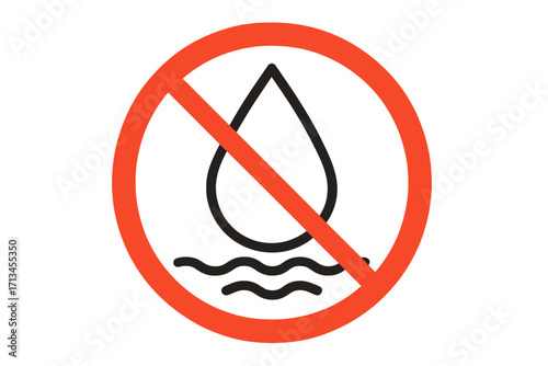 No water sign vector icon. Water forbidden symbol. Non-potable water warning. Prohibition of liquids pictogram. Danger of contamination. Not waterproof concept illustration.