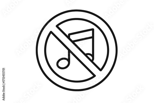 No music sign thin line icon. Quiet please symbol. Keep silent and no loud sounds. Do not use audio pictogram. Vector illustration for quiet zone, web, apps, library.