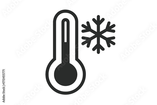 Winter weather, freezing temperature concept. Thermometer and snowflake icon. Frost, snow symbol. Meteorology, climate pictogram for web, graphic design. Vector illustration.