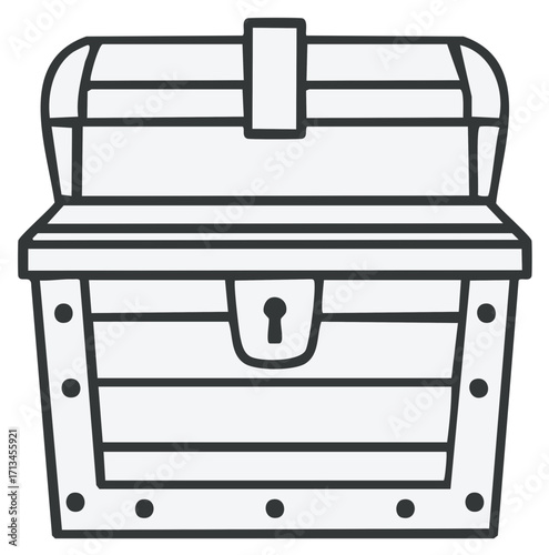 Illustration of an Open Treasure Chest in Black and White Outline Style