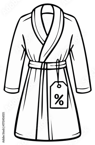 Outline Illustration of a Bathrobe with a Percentage Tag For Sales Discount Pricing