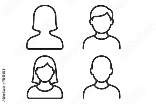 User profile icon set. People avatar collection for web design. Man and woman head silhouette symbol. Member account login graphic element. UI UX interface sign vector illustration.
